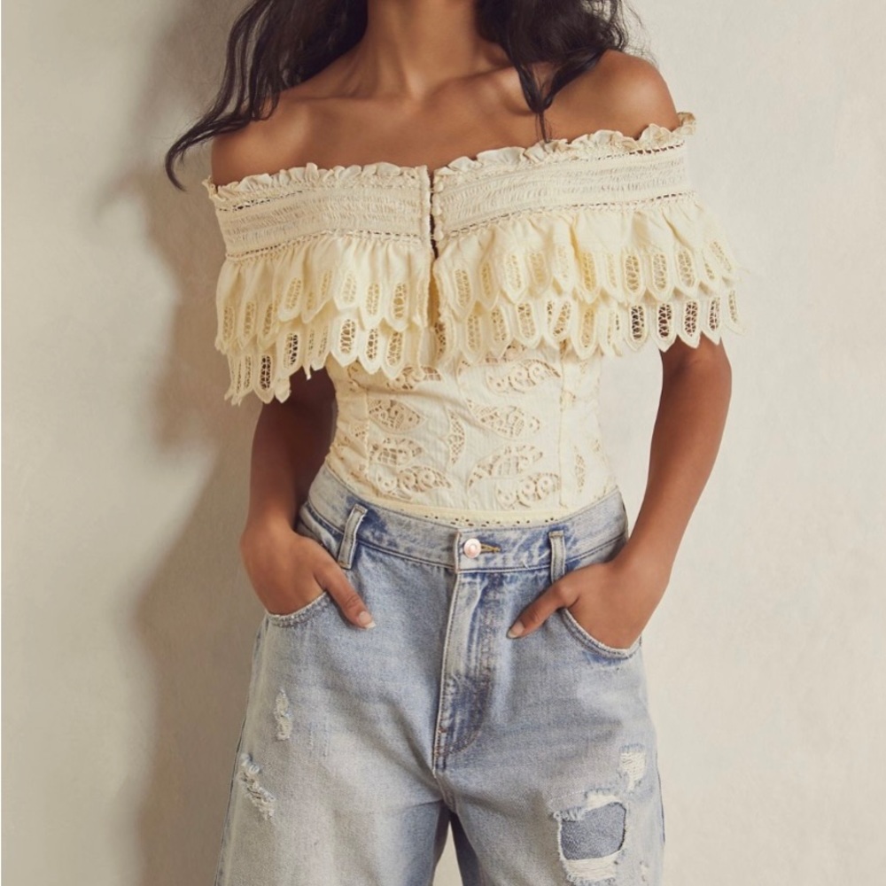 NWT FREE PEOPLE Oh Cherie Cream Bodysuit Size Small
